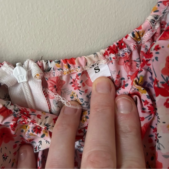 SHEIN Pink Red Floral Off-Shoulder Puff Sleeve Mini Sundress Women’s Size Small - Picture 6 of 10